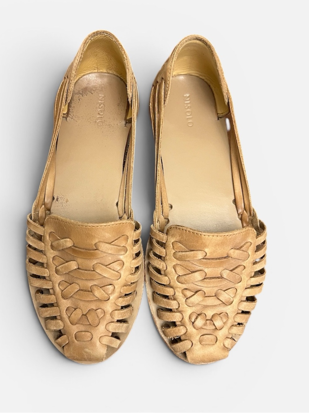 Nisolo Huarache Sandals Womens 8 Tan Leather Woven Fisherman Flats